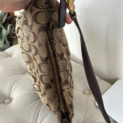Coach Brown Signature Pleated Canvas Hobo Shoulder Bag H0894-12918