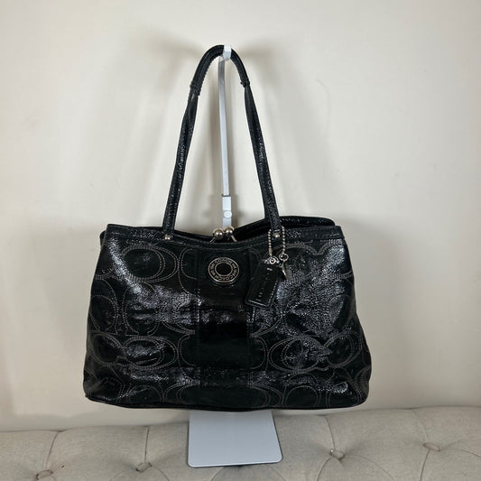 Coach Black Patent Leather 3 Compartment Kisslock Shoulder Bag J1276-F19215