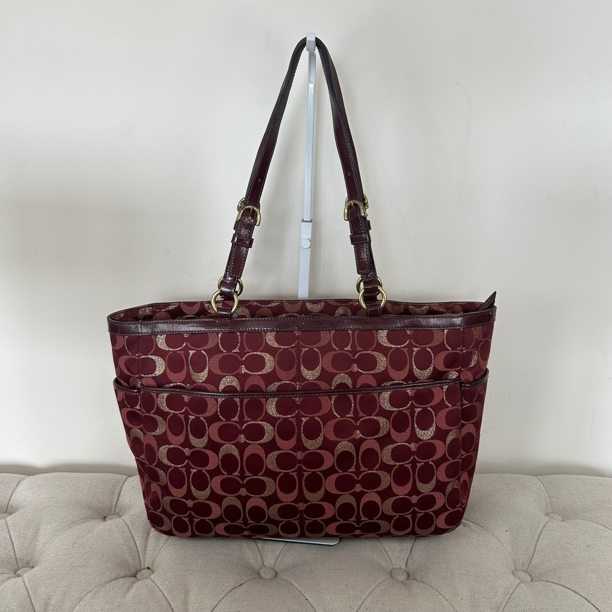 Coach Hamptons Burgundy and Gold Monogram Shoulder Tote Bag H1149-F18107