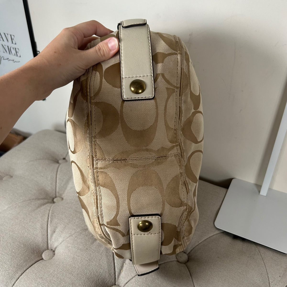 Coach Beige Monogram Zoe Shoulder Bag M0868-12674
