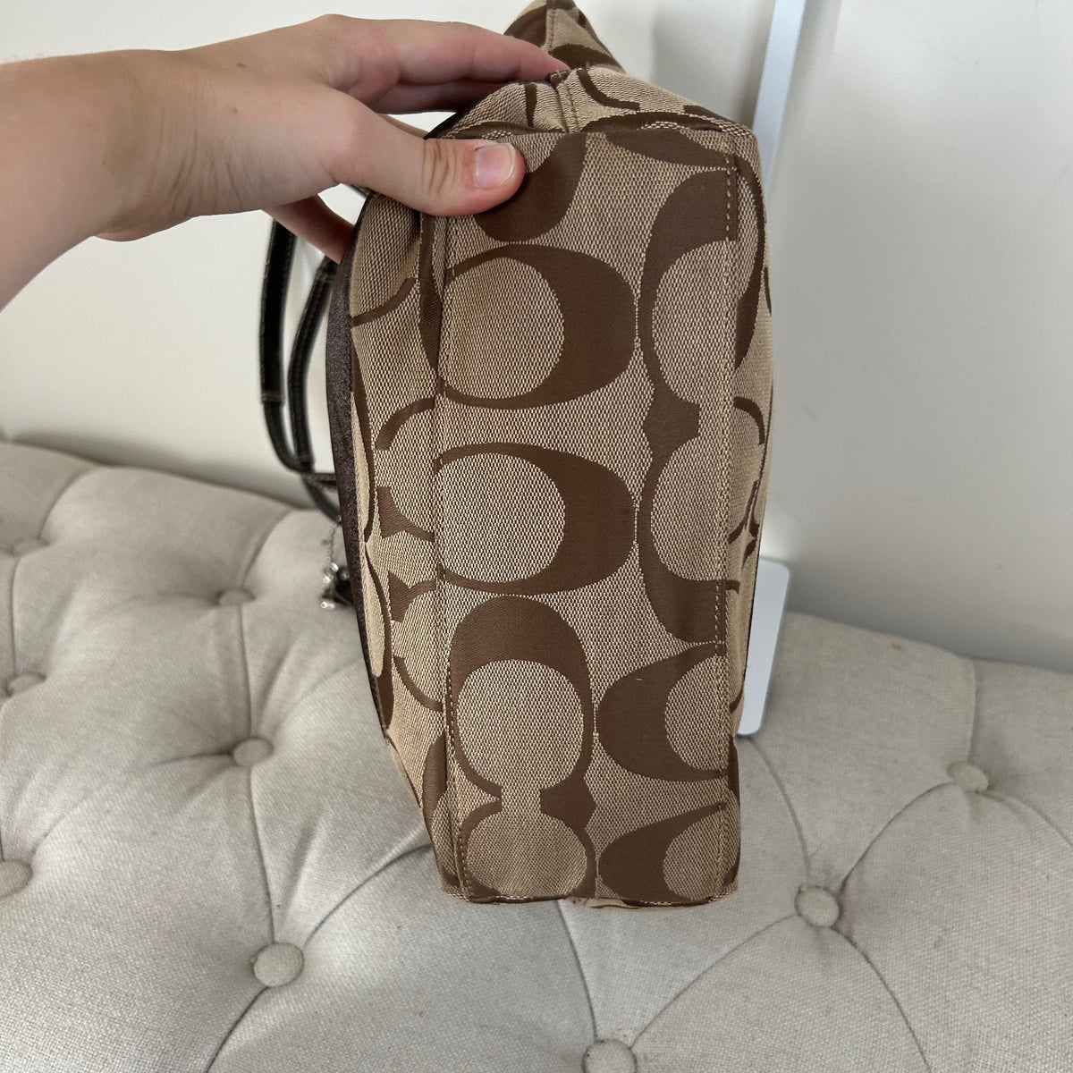 Coach Brown Signature Monogram Stripe Tote Shoulder Bag J1205-F19046