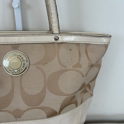 Coach Beige Signature Stripe Tote Shoulder Bag A1276-F19046