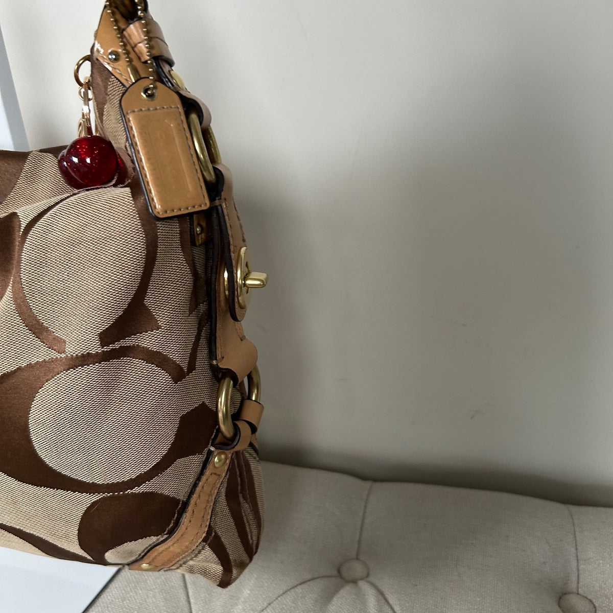 Coach Brown Signature Monogram Canvas Medium Carly Shoulder Bag J0749-11648