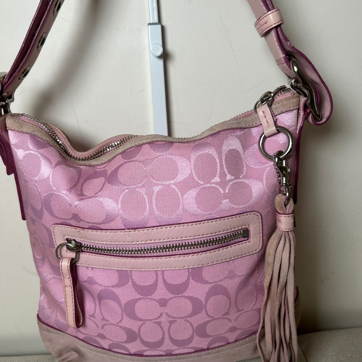 Coach Pink Signature Monogram Convertible Shoulder Bag J04K-9362