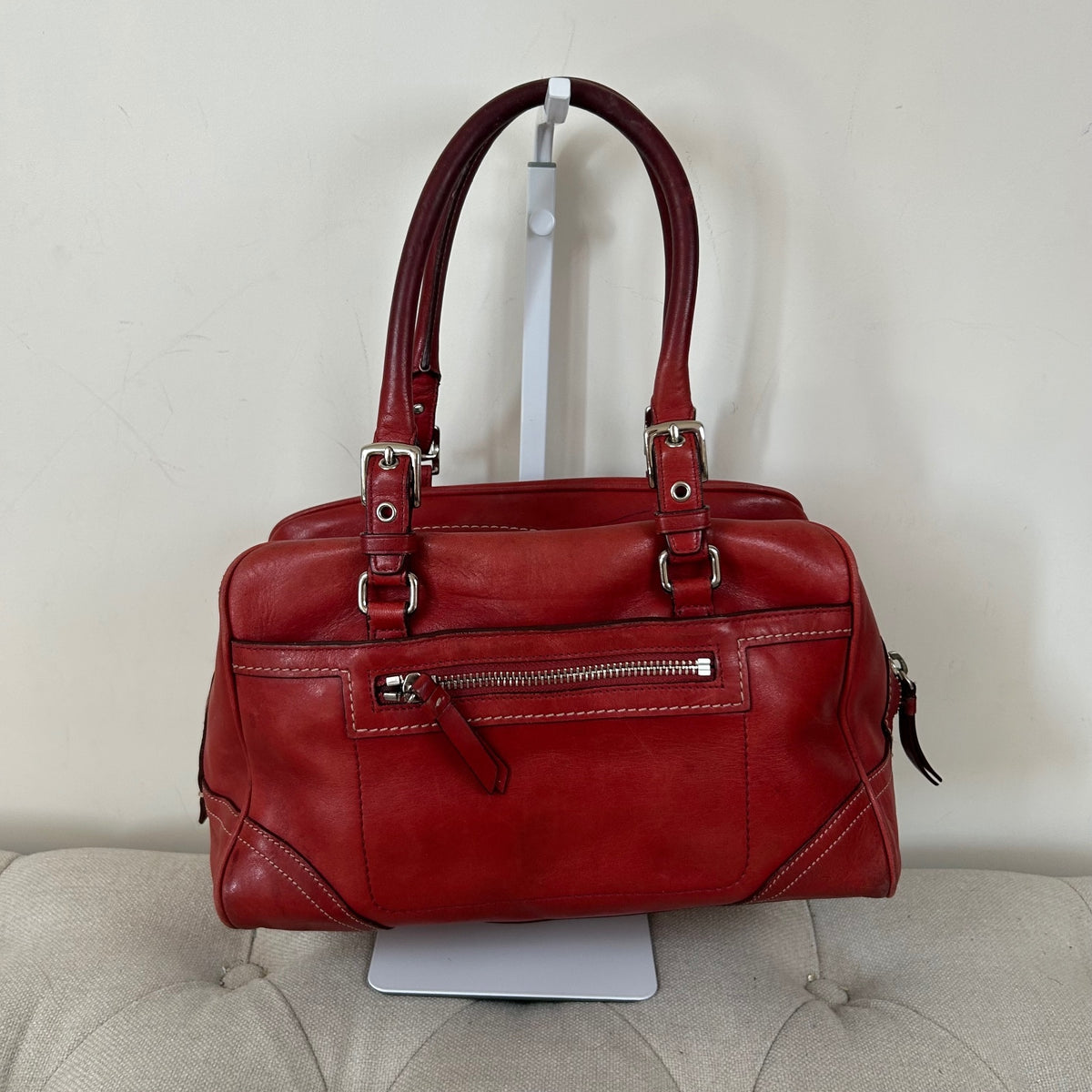 Coach Red Hampton Leather Satchel Shoulder Bag E050-8A69