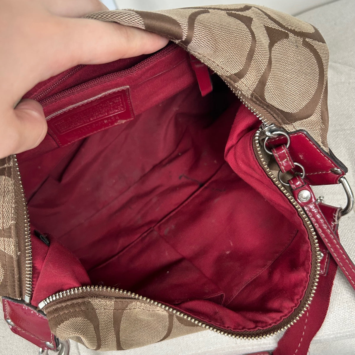 Coach Brown Signature Monogram Red Stripe Shoulder Bag H1176-F17434