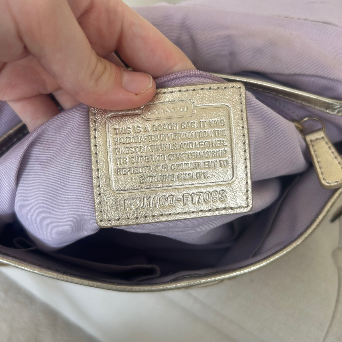 Coach Soho Beige Gold Signature Monogram Shoulder Bag J1160-F17093