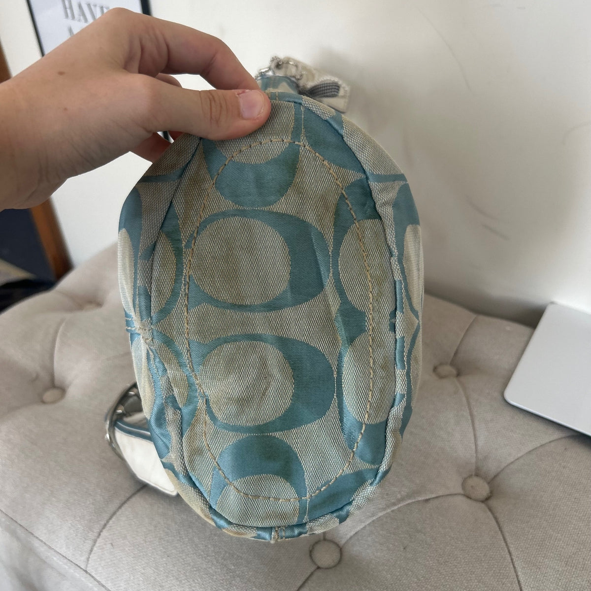 Coach Baby Blue Monogram Canvas Bucket Shoulder Bag M0849-F13358
