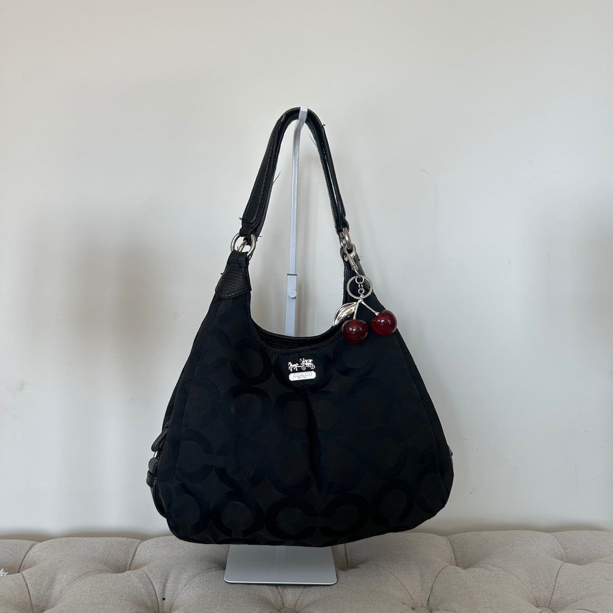 Coach Black Monogram 3 Compartment Shoulder Bag Red Interior H1381-21125M