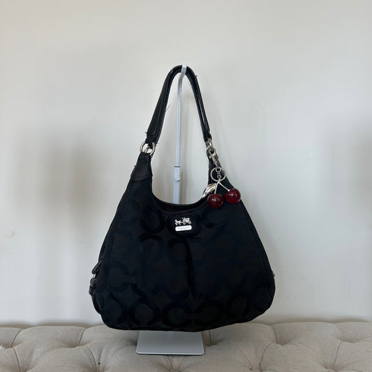 Coach Black Monogram 3 Compartment Shoulder Bag Red Interior H1381-21125M