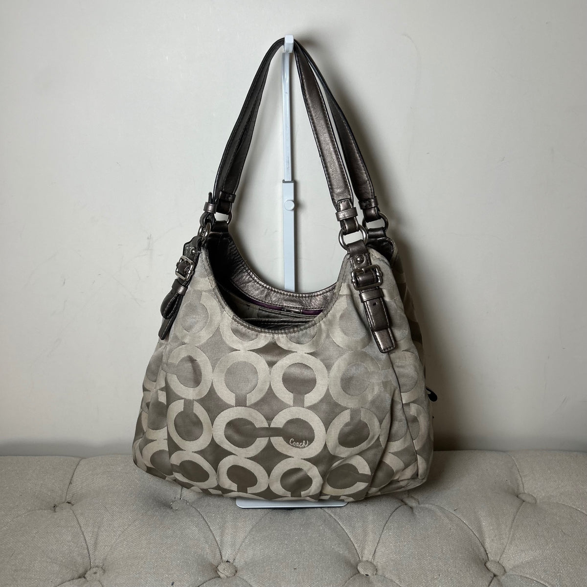 Coach Grey Signature Monogram 3 Compartment Shoulder Bag D1182-17689