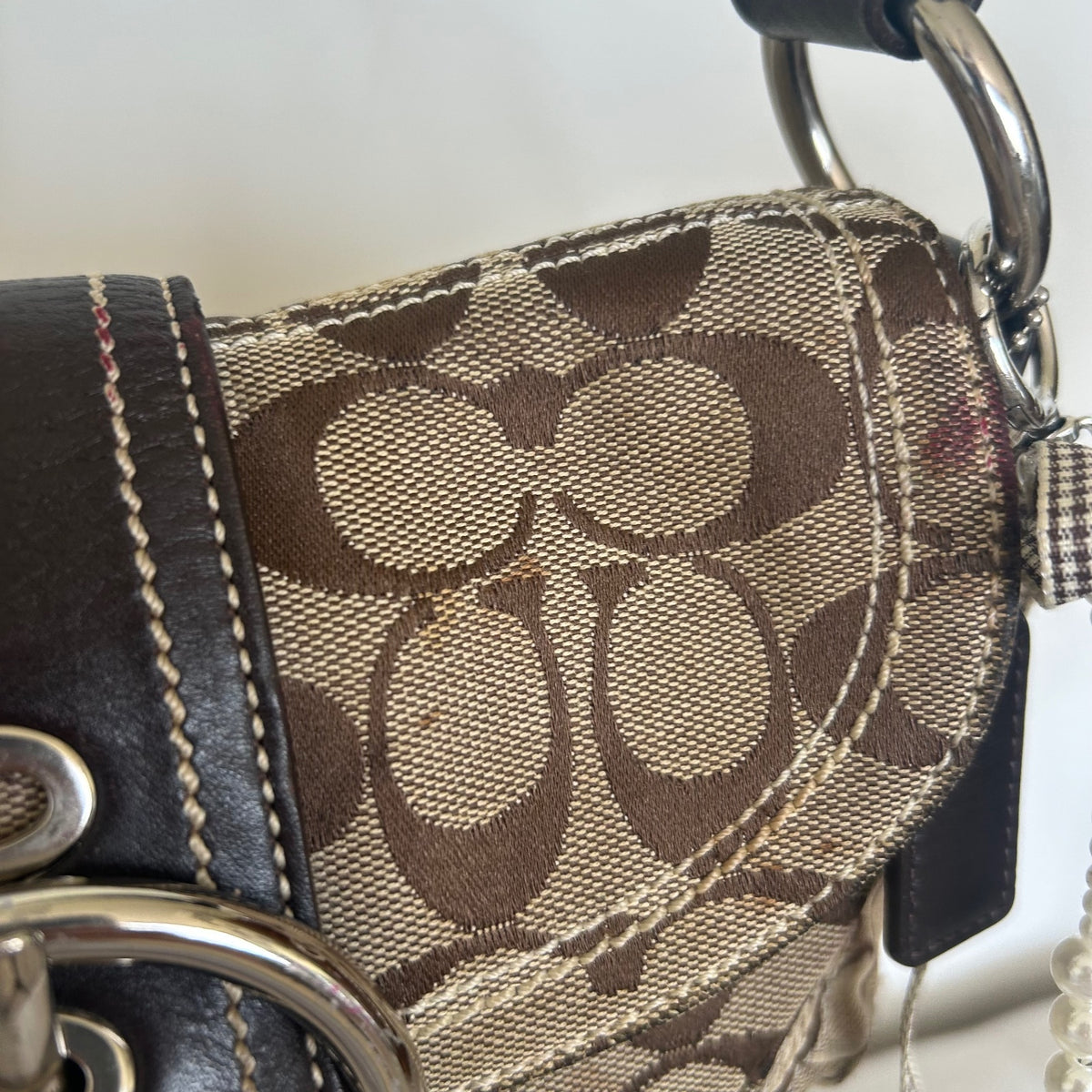 Coach Soho Brown Signature Monogram Shoulder Bag Handbag Purse A0773-10602