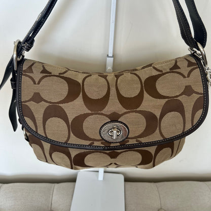 Coach Signature Monogram Turnlock Shoulder Bag Brown E1026-F15171