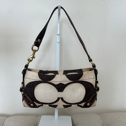Rare Coach Beige & Brown Linen Carly Shoulder Bag A0773-10793