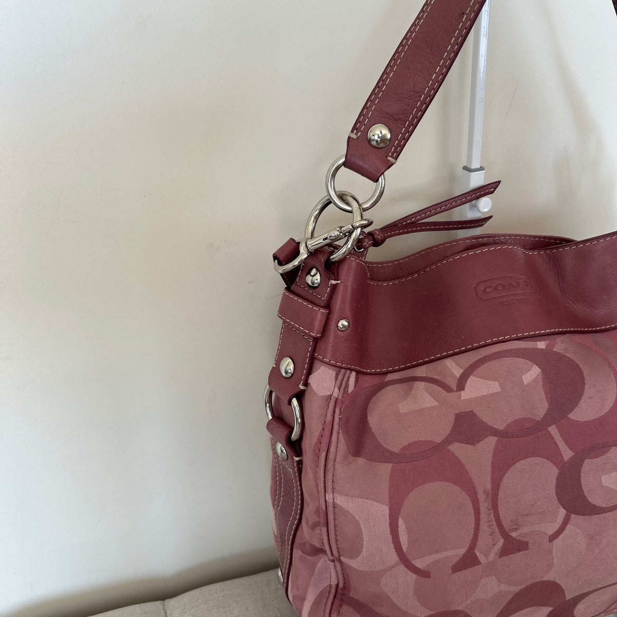 Coach Zoe Pink Purple Signature Monogram Shoulder Bag C1082-F14710