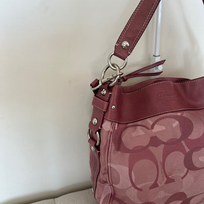 Coach Zoe Pink Purple Signature Monogram Shoulder Bag C1082-F14710