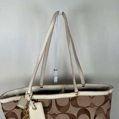 Coach Beige Signature Stripe Canvas Tote Shoulder Bag J0668-10125