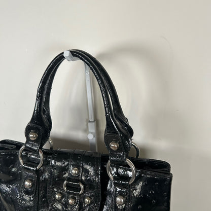 Guess Black Patent Leather Handbag Tote Silver G