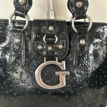Guess Black Patent Leather Handbag Tote Silver G