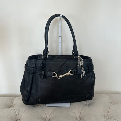 Coach Black Leather Silver Clip Hampton Shoulder Bag M050-8A71