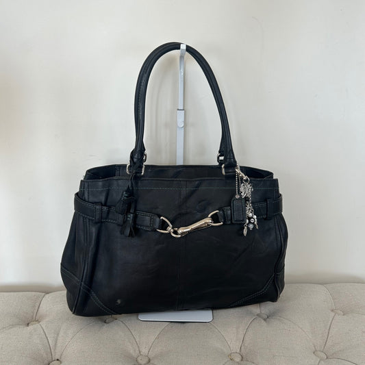 Coach Black Leather Silver Clip Hampton Shoulder Bag M050-8A71