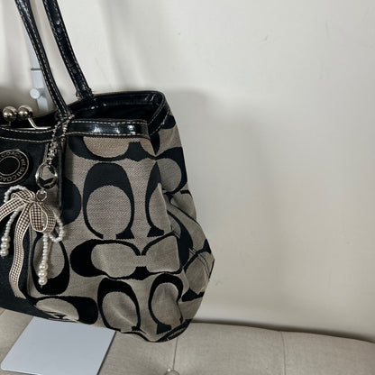 Coach Black Monogram Kisslock Middle 3 Compartment Shoulder Bag F1273-F19190