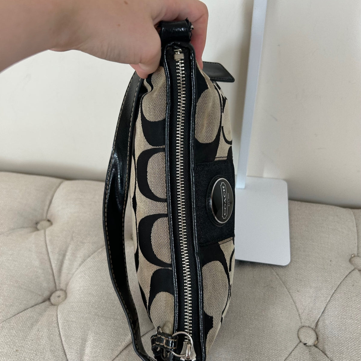 Coach Black Monogram Signature Stripe Mini Shoulder Bag B1175-F17439