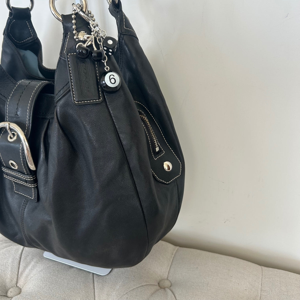 Coach Black Leather 3 Compartment Large Shoulder Bag M1069-F15075