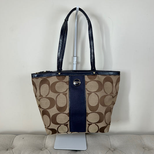 Coach Beige Signature Monogram Navy Stripe Tote Shoulder Bag E1320-F21950