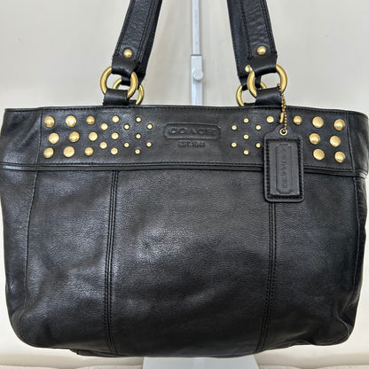 Coach Black Leather Gold Studded Shoulder Bag Handbag Purse F1094-F15235