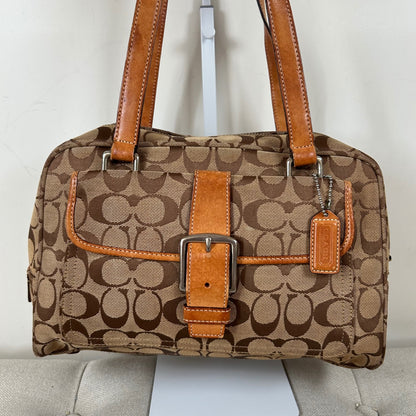 Coach Brown Monogram Front Buckle Satchel Shoulder Bag D04J-6846