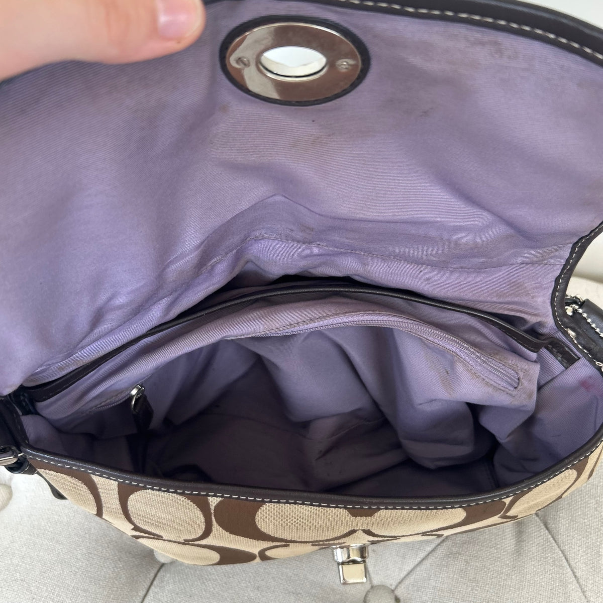 Coach Signature Monogram Turnlock Shoulder Bag Brown E1026-F15171