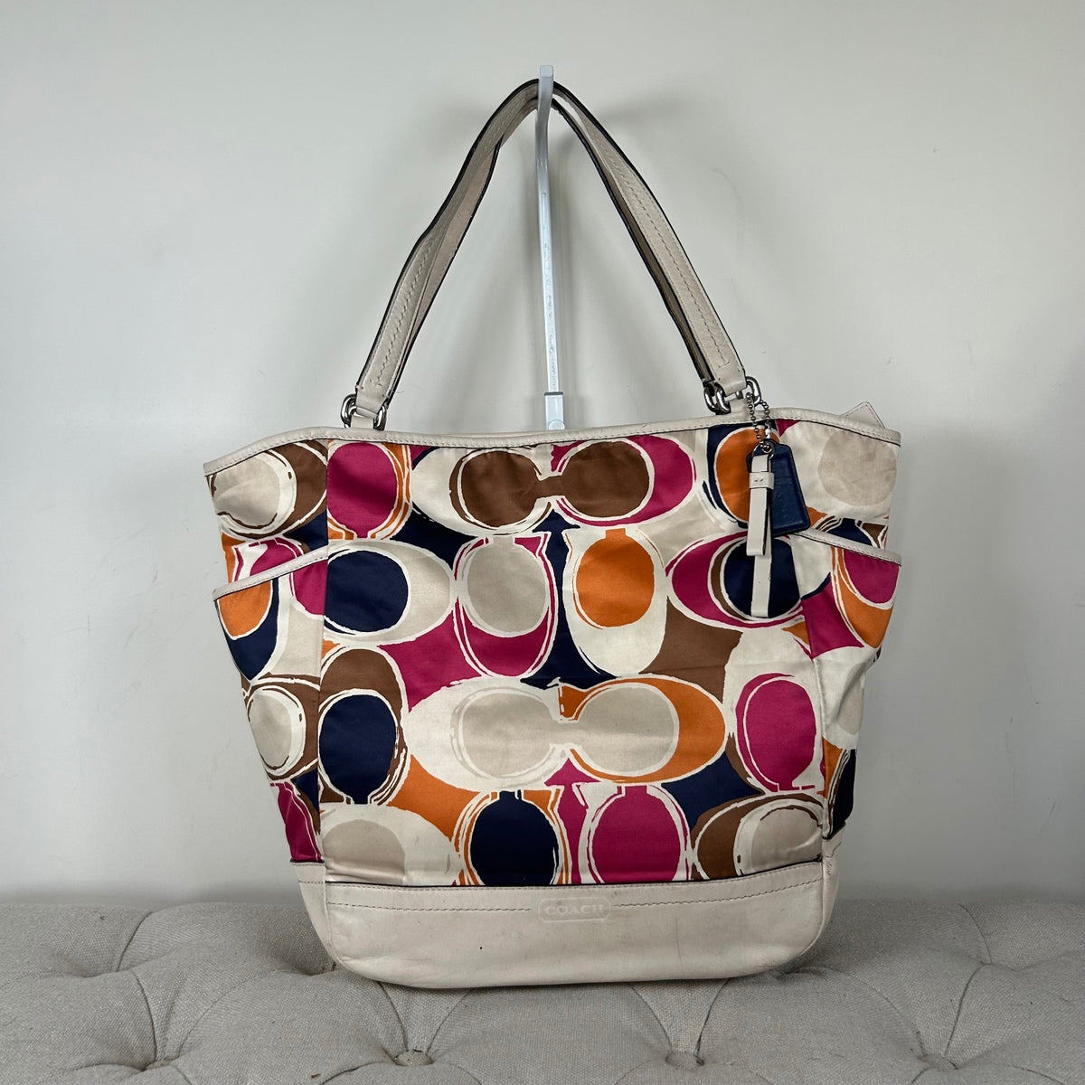 Coach Colourful Sateen Shoulder Tote Bag Leather Trim D1380-F23299