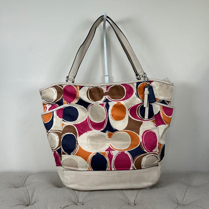 Coach Colourful Sateen Shoulder Tote Bag Leather Trim D1380-F23299