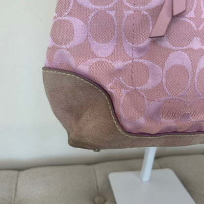 Coach Pink Signature Monogram & Suede Hampton Shoulder Bag H04M-6830