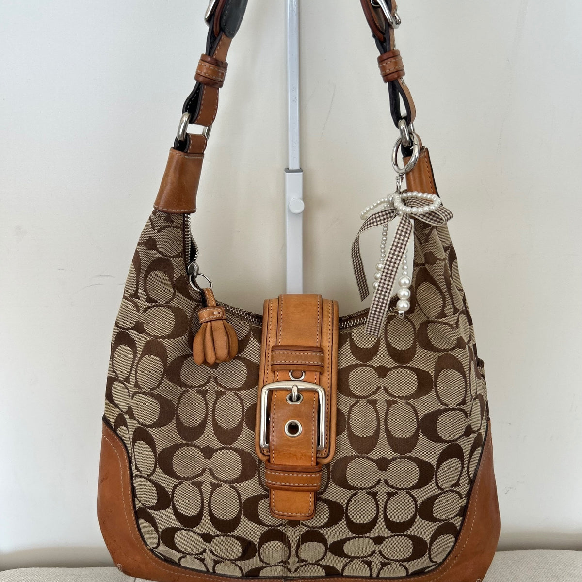 Coach Brown Signature Monogram Hampton Shoulder Bag G04J-6824