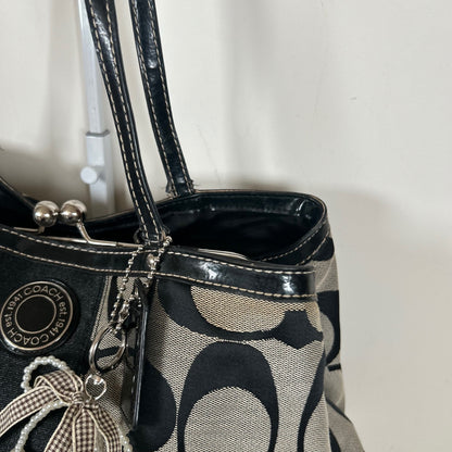 Coach Black Monogram Kisslock Middle 3 Compartment Shoulder Bag F1273-F19190