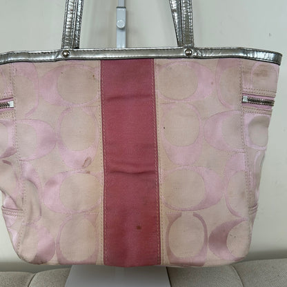 Coach Baby Pink Signature Stripe Canvas Tote Shoulder Bag L0849-13280