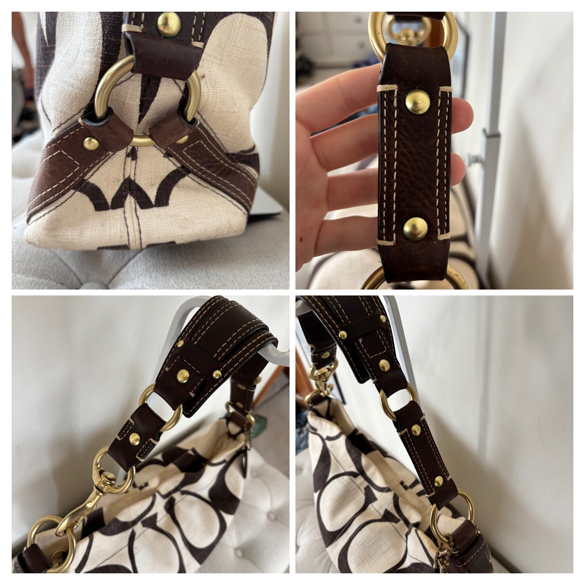 Coach Carly Beige Linen Large Shoulder Bag A0773-10795