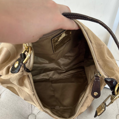 Coach Brown Beige Monogram Convertible Hobo Shoulder Bag H1169-18801M