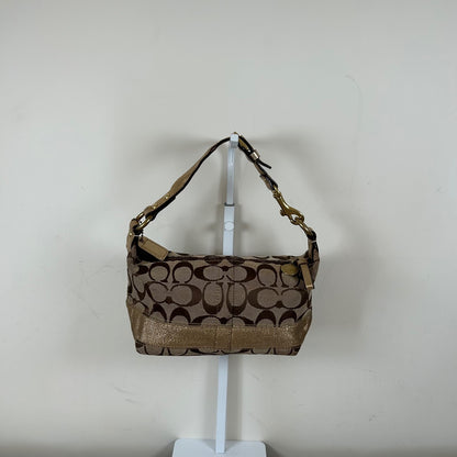 Coach Beige Monogram & Gold Stripe Mini Clutch Shoulder Bag F0768-40757
