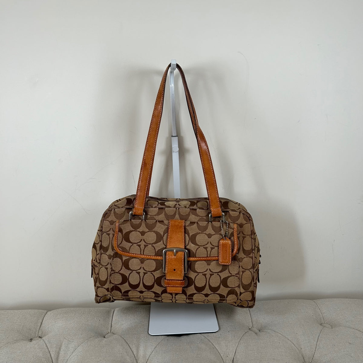 Coach Brown Monogram Front Buckle Satchel Shoulder Bag D04J-6846
