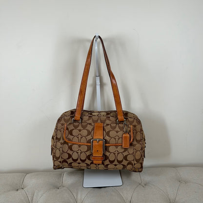 Coach Brown Monogram Front Buckle Satchel Shoulder Bag D04J-6846