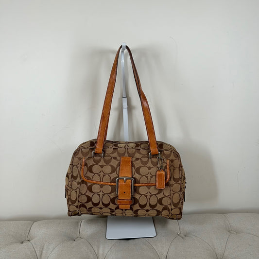 Coach Brown Monogram Front Buckle Satchel Shoulder Bag D04J-6846