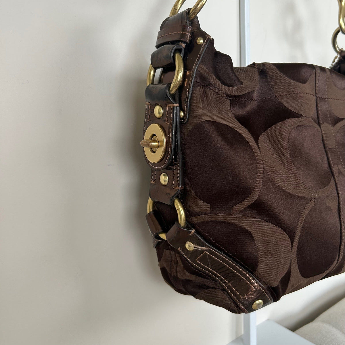 Coach Brown Carly Medium Monogram Shoulder Bag F0825-13008