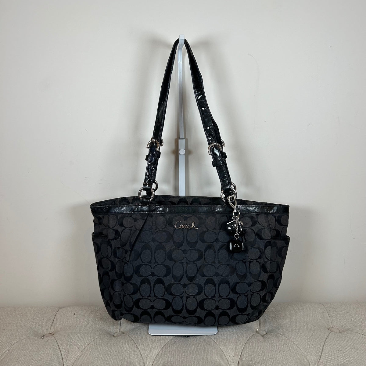 Coach Black Monogram East-West Tote Shoulder Bag J1160-F17726