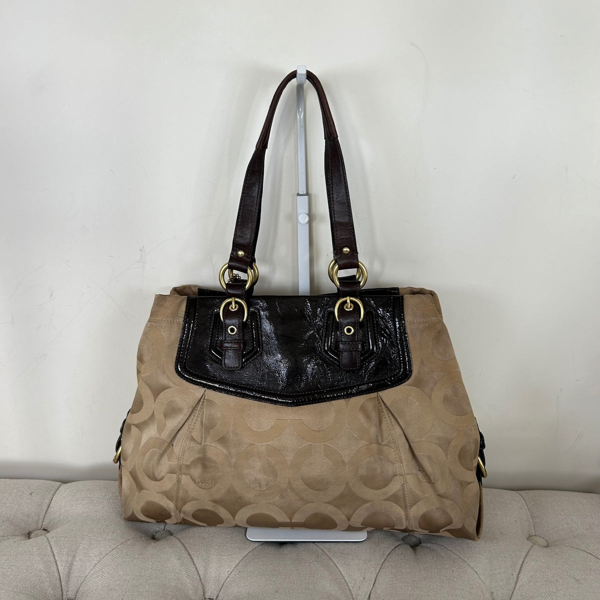 Coach Ashley Beige Signature Monogram 3 Compartment Shoulder Bag K0982-14578