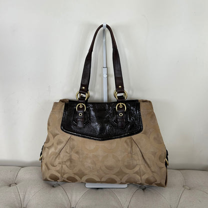 Coach Ashley Beige Signature Monogram 3 Compartment Shoulder Bag K0982-14578