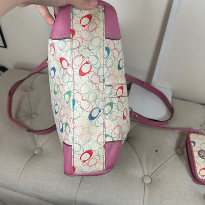 Coach Leather Colourful Tote Shoulder Bag with Charms & Purse Pink M1075-F16874