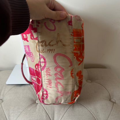 Coach White Pink Sateen Tote Shoulder Bag A1067-F14892